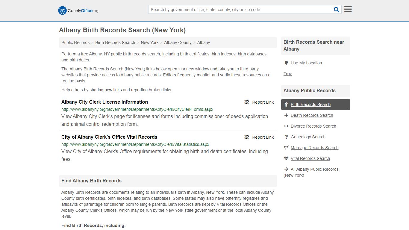 Albany Birth Records Search (New York) - County Office
