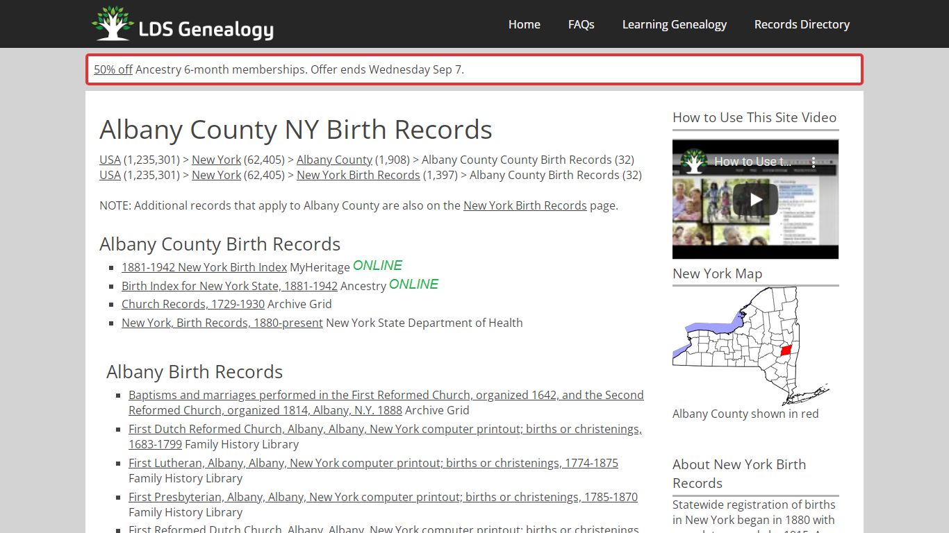 Albany County NY Birth Records - LDS Genealogy